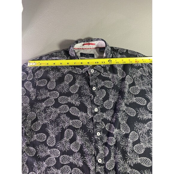 MICHAEL BRANDON Shirt Blue White Pineapple Slim Fit Button Short Sleeve Mens L - Picture 6 of 9